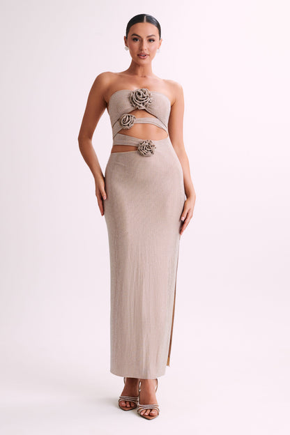 Stassie Straplez Rose Diamante Maxi Elbise