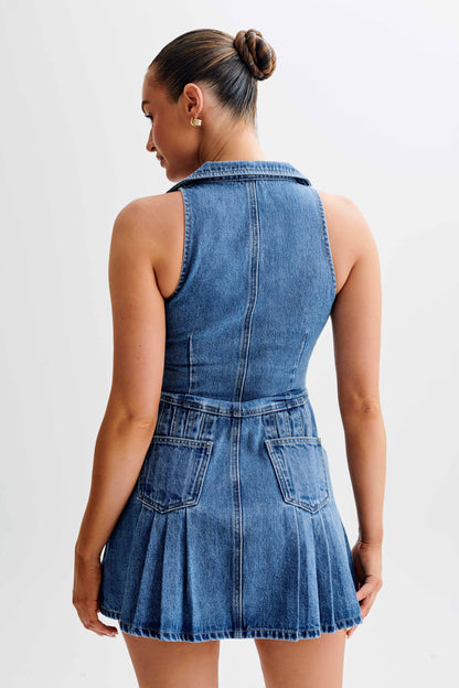 PORTER Yaka Detaylı Denim Mini Elbise