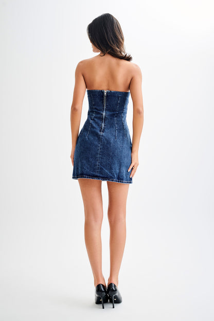 Cecily Straplez Denim Mini Elbise