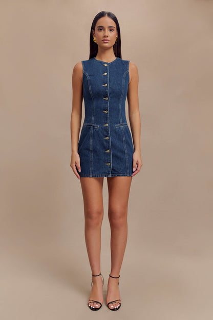 Jane Düğmeli Denim Mini Elbise