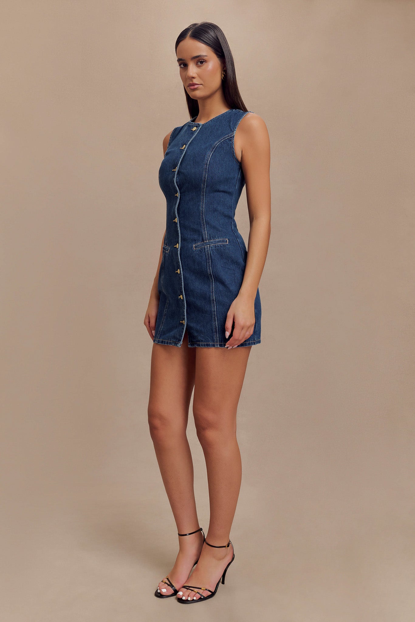 Jane Düğmeli Denim Mini Elbise