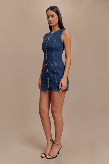 Jane Düğmeli Denim Mini Elbise