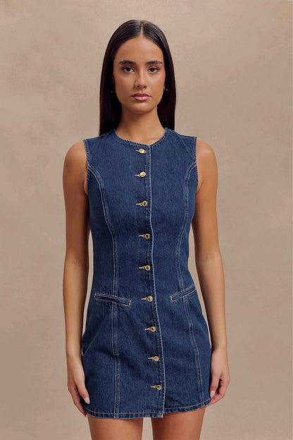 Jane Düğmeli Denim Mini Elbise