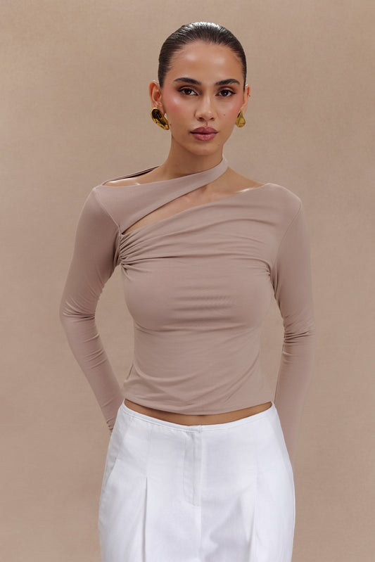 Sasha Modal Long Sleeve Top With Cut Out - Mushroom