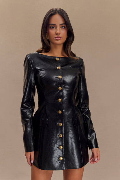 Nancy Faux Leather Mini Dress - Black