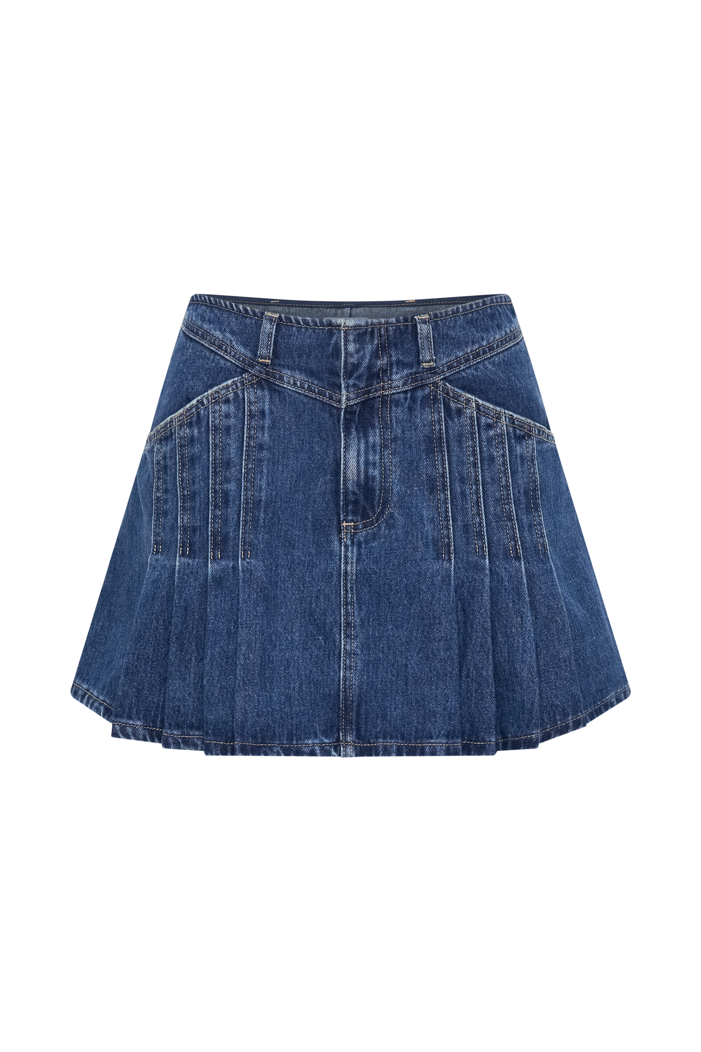 Heather Denim Piliseli Mini Etek