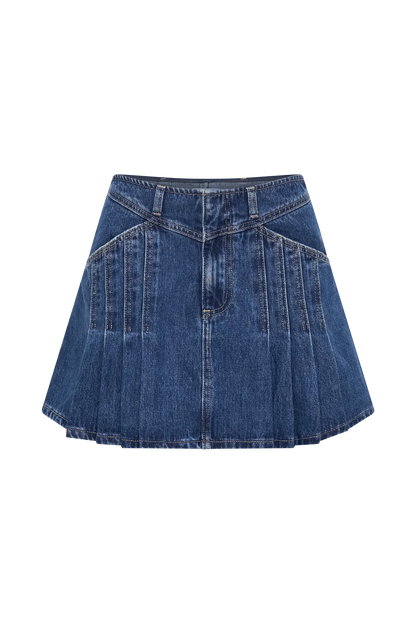 Heather Denim Piliseli Mini Etek