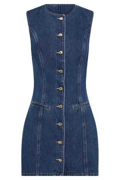 Jane Düğmeli Denim Mini Elbise