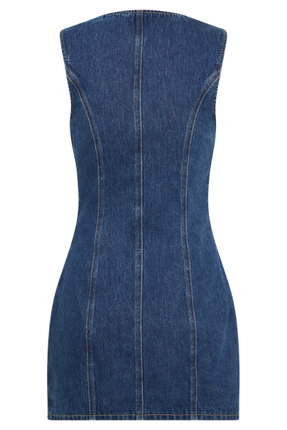 Jane Düğmeli Denim Mini Elbise