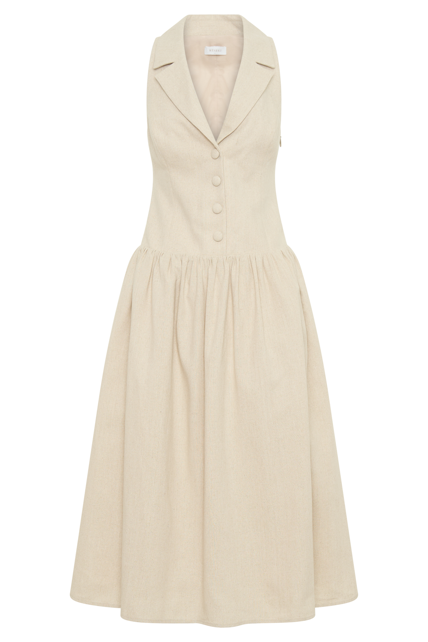 Valery Linen Midi Collar Dress - Natural