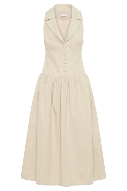 Valery Linen Midi Collar Dress - Natural