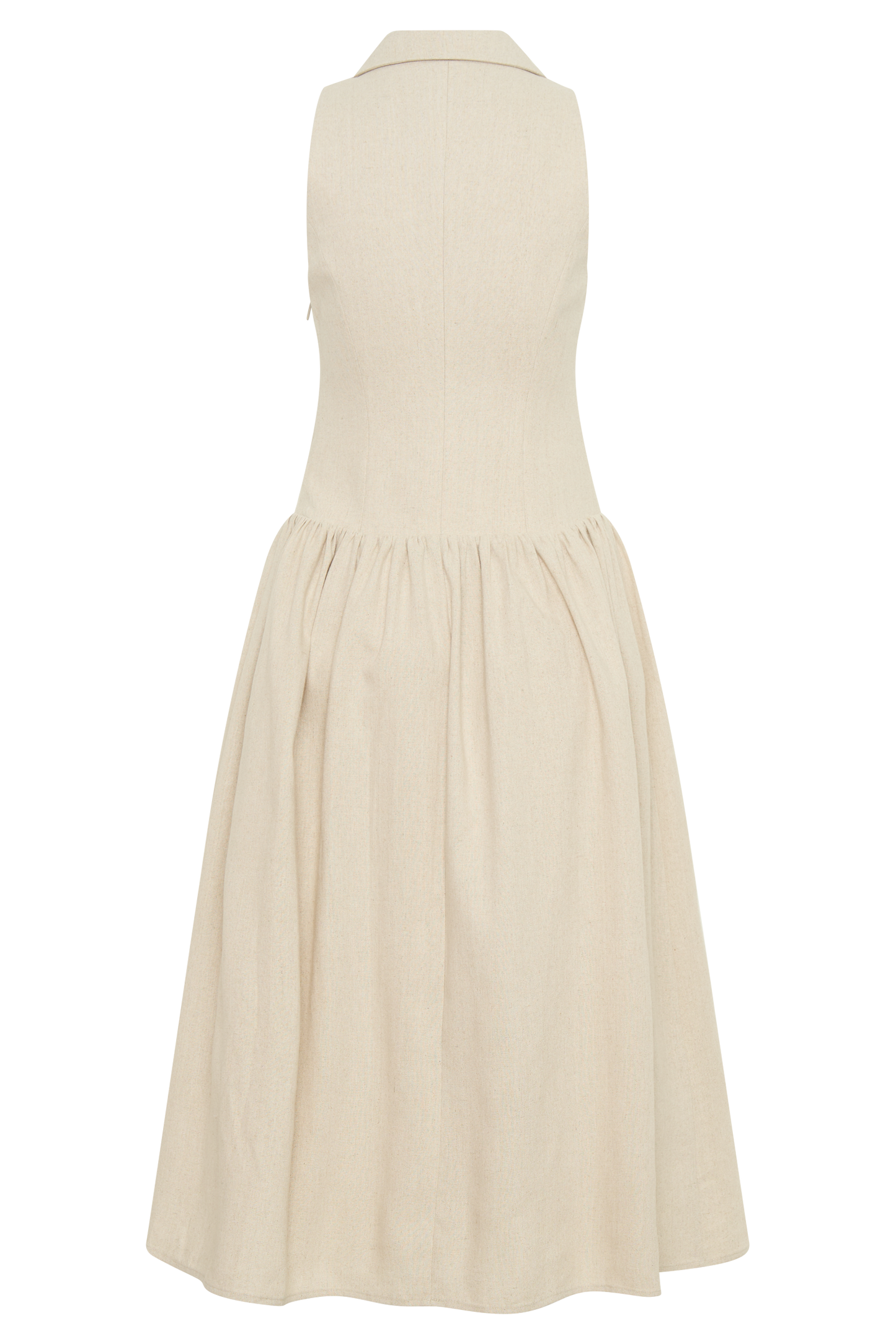 Valery Linen Midi Collar Dress - Natural