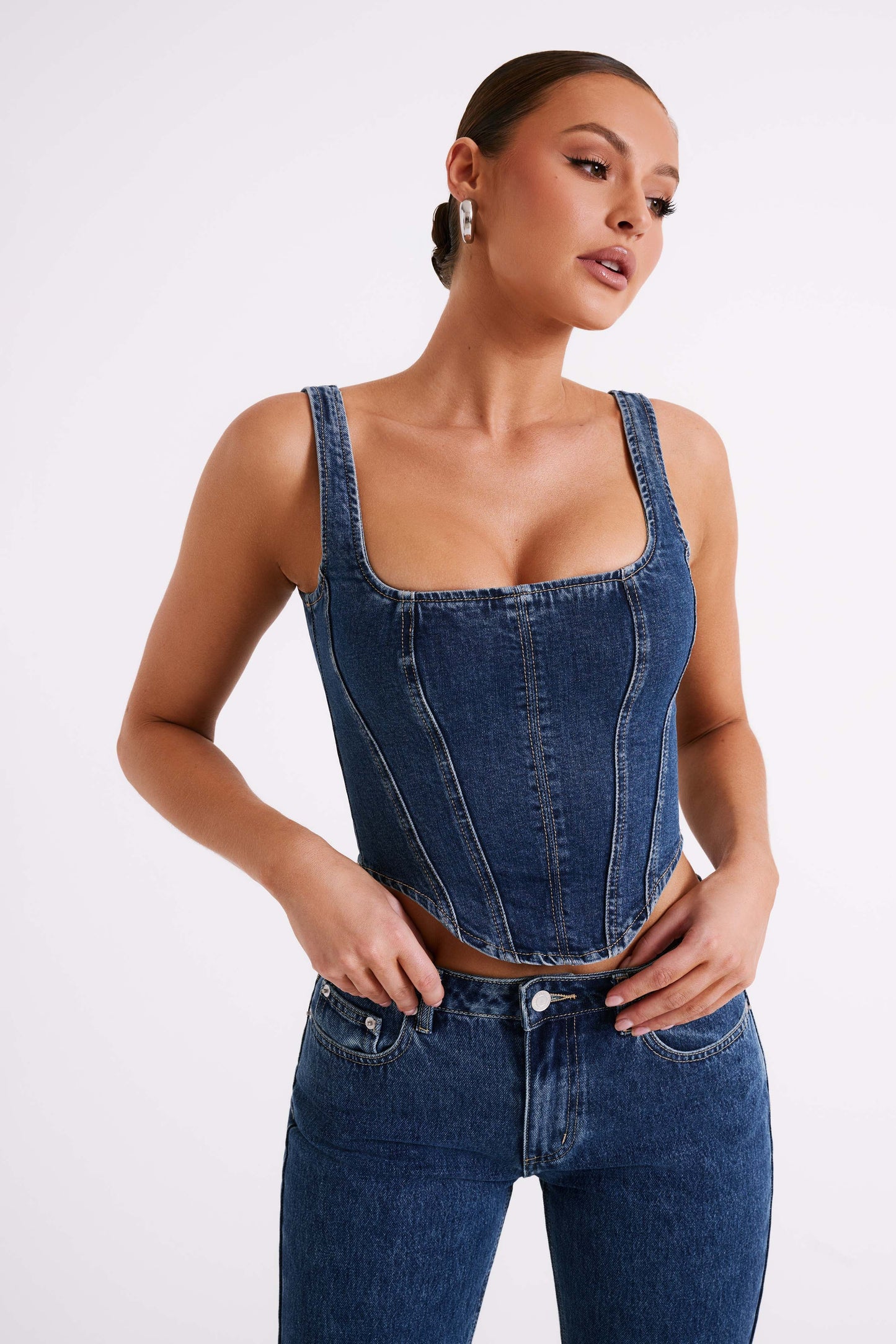 Bianca Denim Bağcıklı Korse